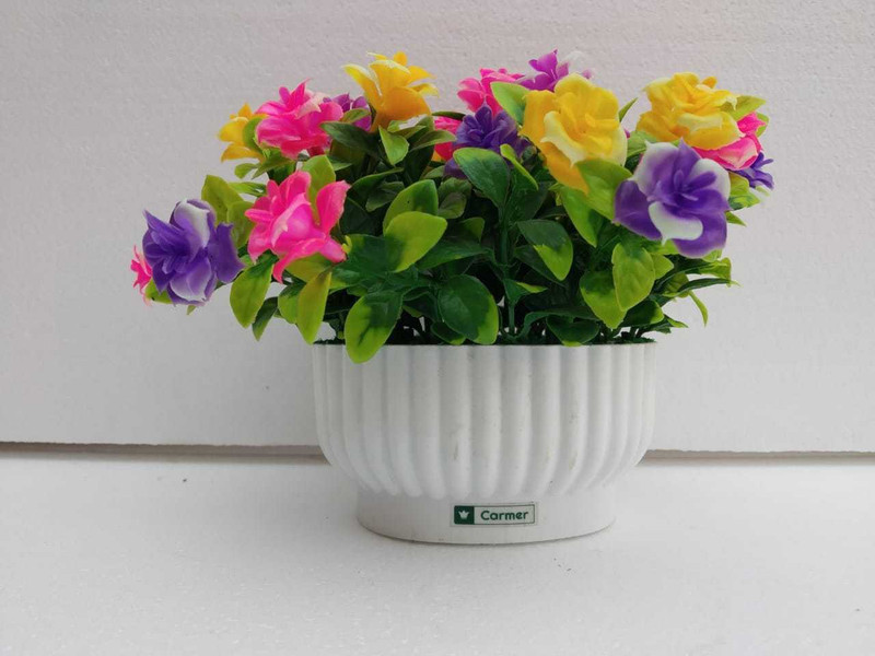 carmer carn - 173 Bonsai Artificial Plant  with Pot(13 cm, Pink, Yellow, Purple, Blue)
