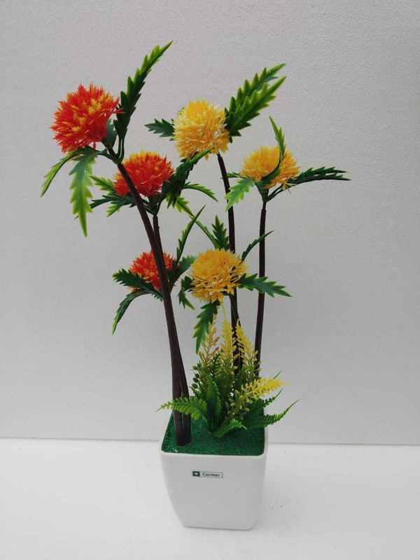carmer carn - 169 Bonsai Artificial Plant  with Pot(32 cm, Orange, Yellow)