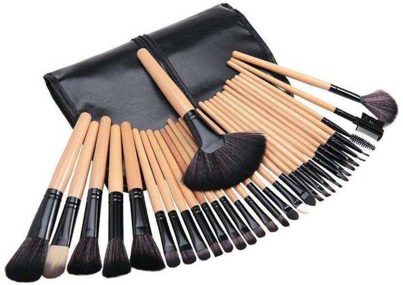 jollity Professional Wood Make Up Brushes Sets With Leather Storage Pouch(Pack of 32)