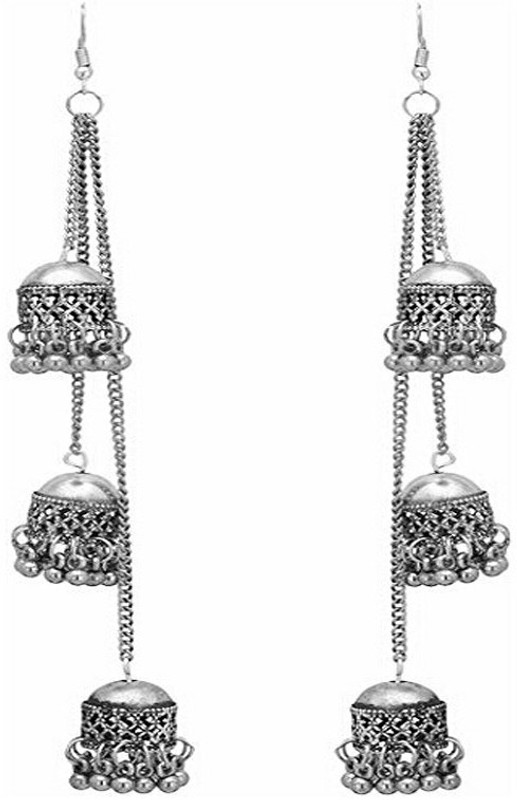 krest Krest Afghani Kashmiri Tribal Oxidized Alloy Jhumki Earring Silver Jhumki Earring