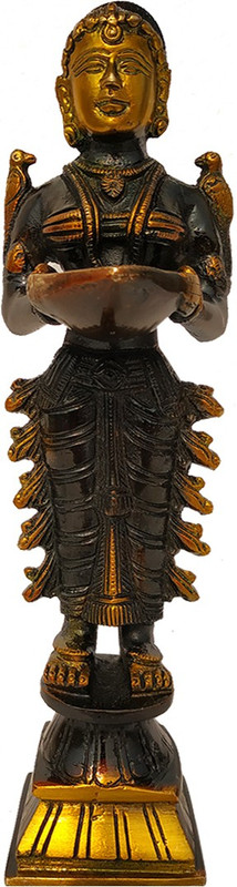 FABZONE Brass Antique Wellcome Lady Statue Swagat dwar Home Decorative Handicraft Oil Diya Ladies Figurine - Gift Item Decorative Showpiece  -  25.5 cm(Brass, Black)