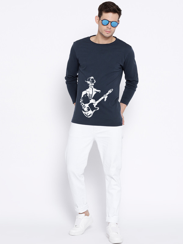stile clothe Printed Men Round Neck Blue T-Shirt