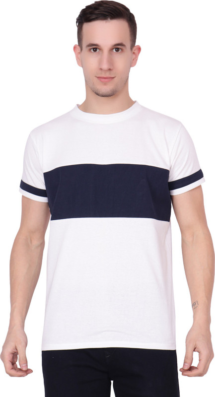 era style Color Block Men Round Neck White T-Shirt