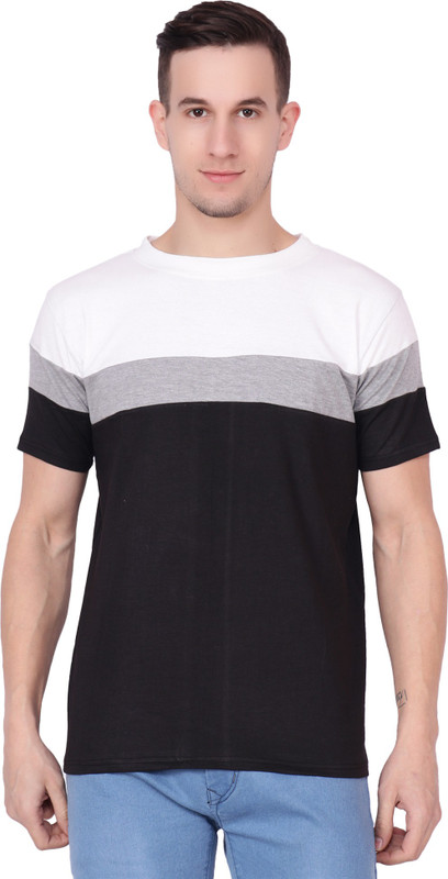 era style Color Block Men Round Neck Black T-Shirt