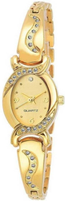 swanos Golden Color Dial With Diamond Plated Case With Diamond Plated Steel Bracelet Analog Watch  - For Women