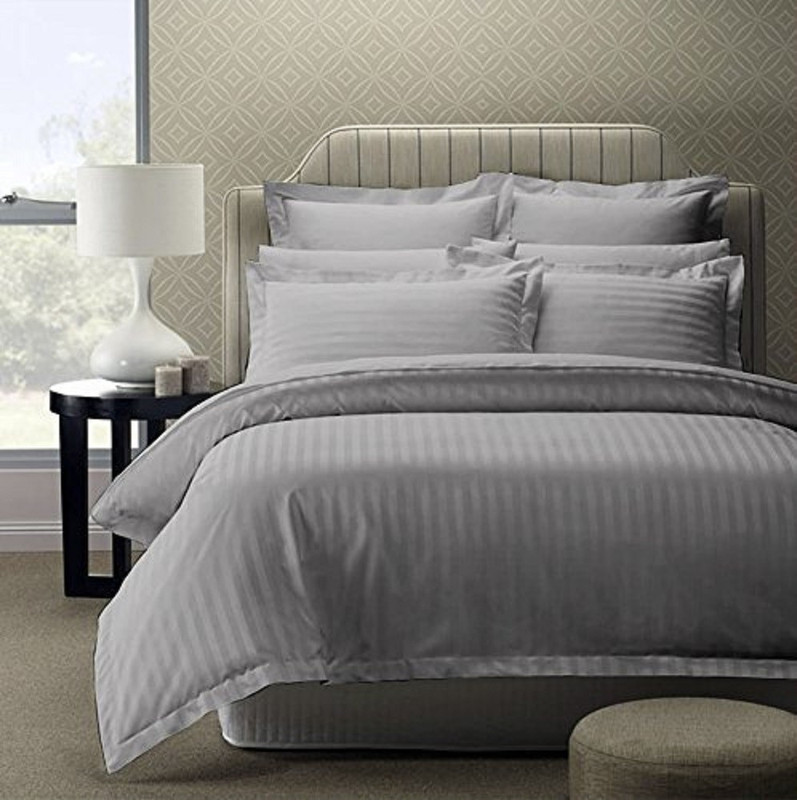 ein sof 300 TC Cotton Double King Striped Bedsheet(Pack of 3, Grey)