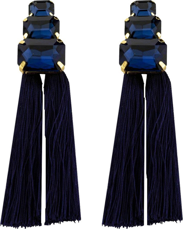 eris inc Gold Plated Navy Blue Crystal Tassel Earrings Crystal Crystal Tassel Earring