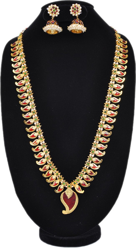bharatanatyam jewellery Brass Jewel Set(White, Red, Green)