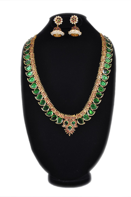 bharatanatyam jewellery Brass Jewel Set(Green)