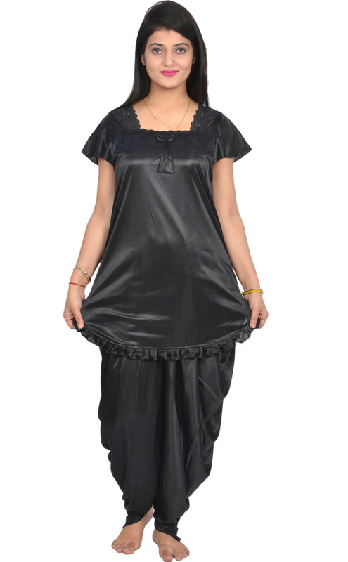 hex rex Girls Solid Black Top & Pyjama Set