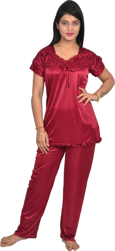 hex rex Girls Solid Red Top & Pyjama Set