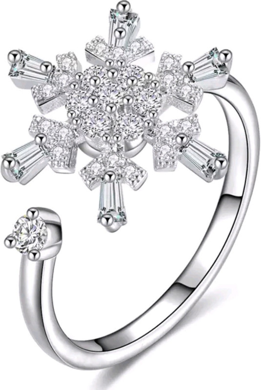 keyline Platinum Plated Stylish Rotating Snowflake Ring For Women Copper Cubic Zirconia Platinum Plated Ring