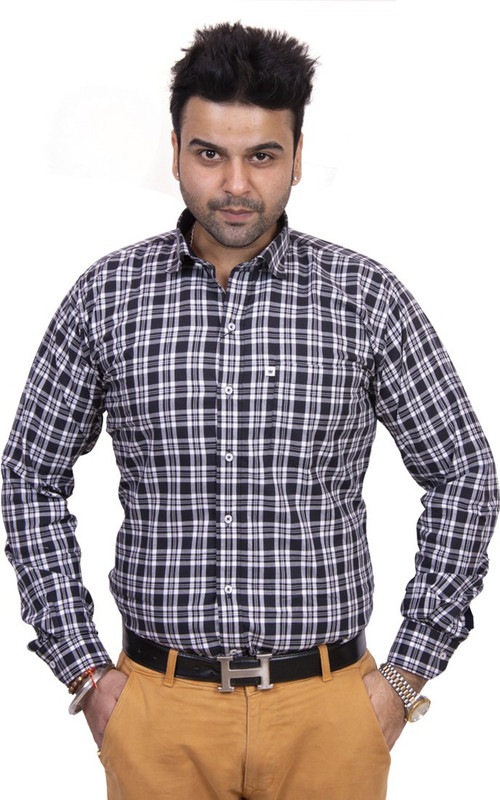 huen benzz Men Checkered Party Black Shirt