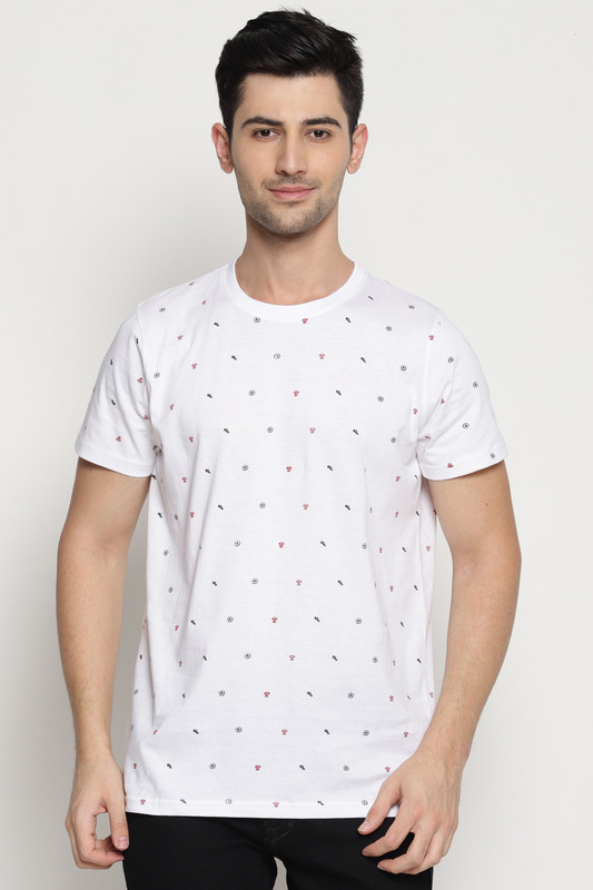 littleroot Printed Men Round Neck White T-Shirt