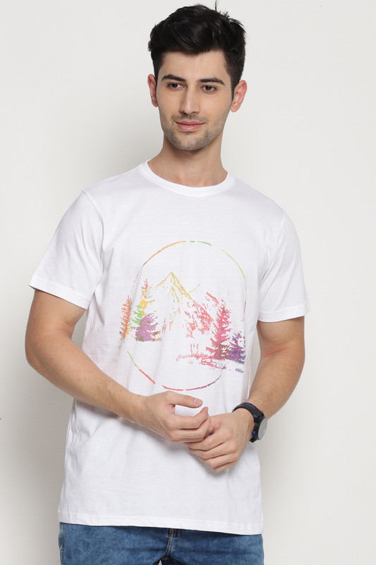 littleroot Printed Men Round Neck White T-Shirt