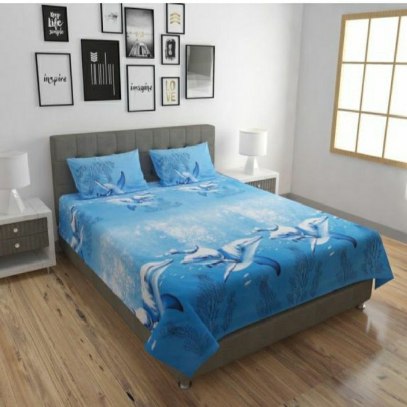 bhoomi decor 120 TC Polycotton Double 3D Printed Bedsheet(Pack of 1, Blue)