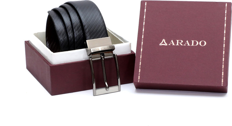 arado Men Formal Brown, Black Genuine Leather Reversible Belt