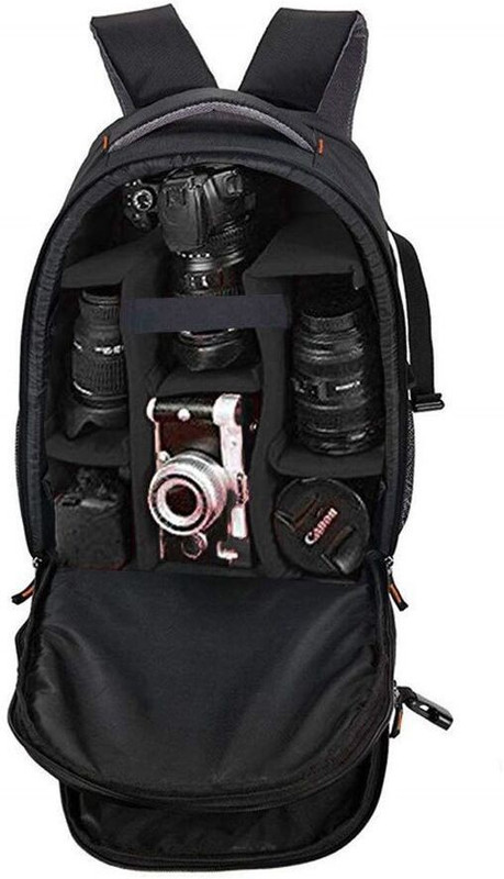 Smiledrive DSLR Camera Backpack Bag with Laptop Compartment & Well Padded Adjustable Grids for Lenses & Accessories-Made in India Camera Bag(Black)