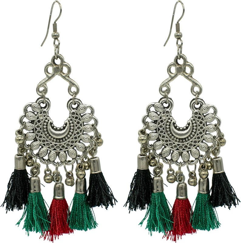 steeplook Silver Oxidised Earrings With Multicolour Tassels For Women And Girls - Traditional Bold Fancy Party Wear Earring Alloy Tassel Earring, Drops & Danglers, Drops & Danglers