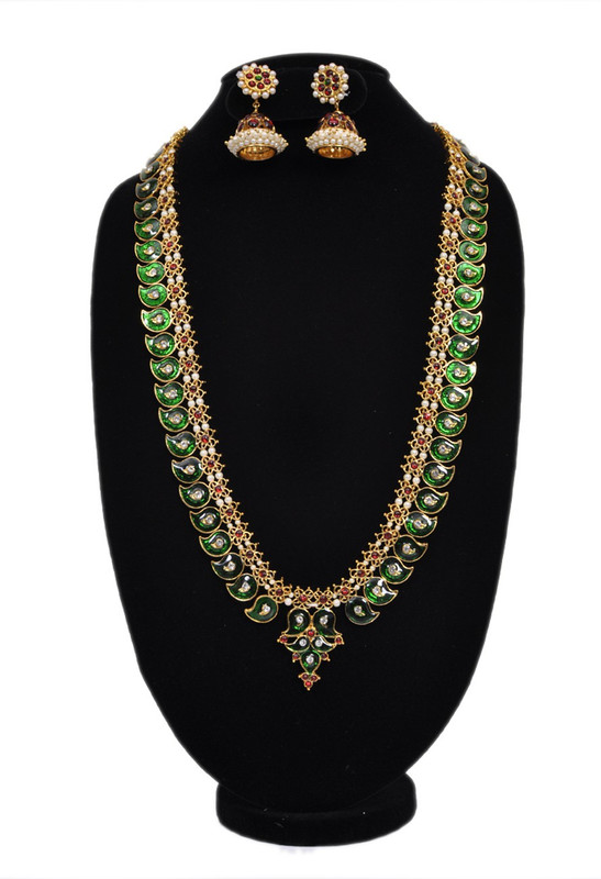bharatanatyam jewellery Brass Jewel Set(Maroon, Green, White)