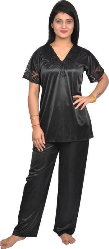 hex rex Girls Solid Black Top & Pyjama Set