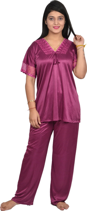 hex rex Girls Solid Purple Top & Pyjama Set