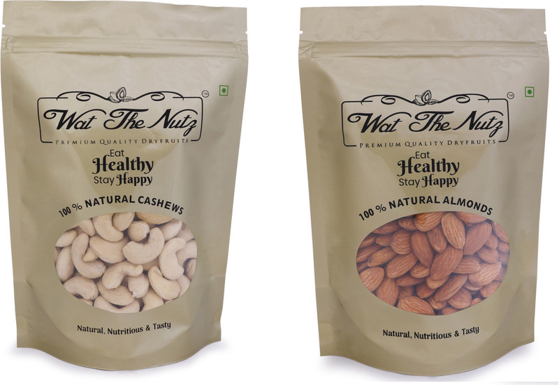 wat the nutz Premium Quality Dryfruits ( 200 grams each) Cashews, Almonds(2 x 200 g)