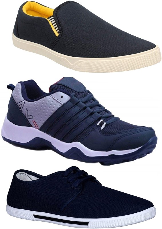 Chevit Combo Pack of 3 Casual Canvas Shoes For Men(Black, Navy)