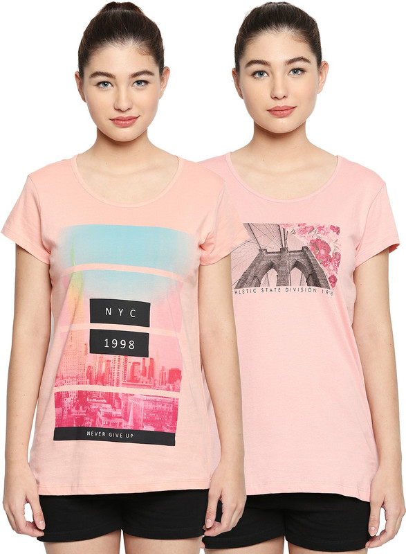 Ajile by Pantaloons Printed Women Round Neck Pink T-Shirt(Pack of 3)