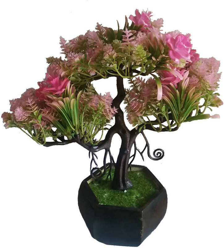 kaykon Artificial Plant Small Bonsai Flower Plant For Home Decoration - Pink 10inch Bonsai Wild Artificial Plant  with Pot(25 cm, Pink)