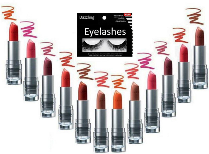 dazzling Eyelashes with Lakme Enrich cream Matte Finish Lipstick Set Of 12(Set of 13)