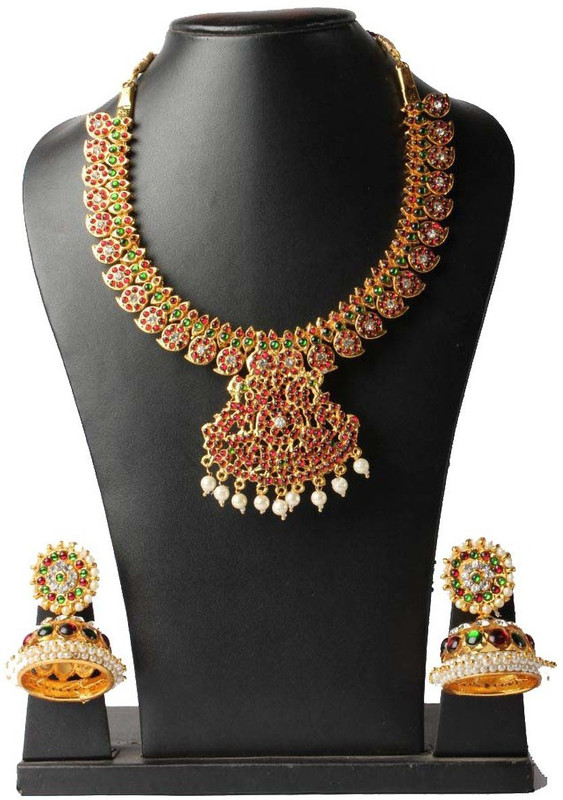 bharatanatyam jewellery Brass Jewel Set(Red, Green)