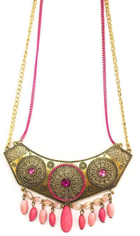 shre jewellery Pink golden designer stones necklace Copper Necklace