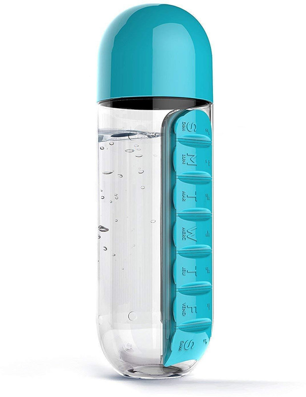 Auf 7 Days Pills Bottle Organiser 7 Compartments With 600 ml Water Bottle (Blue) Pill Box(Multicolor)