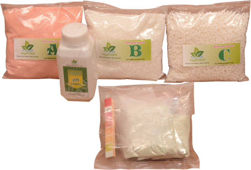hydro69 Hydroponic Nutrients 4 Part (Powder Form - Convert to Solution) - Balanced Plant Nutrition for Leafy Greens and Fruiting Plants With Free Ph Strip & Ph Down HYDRO69-NU Soil Manure(680 g Powder)