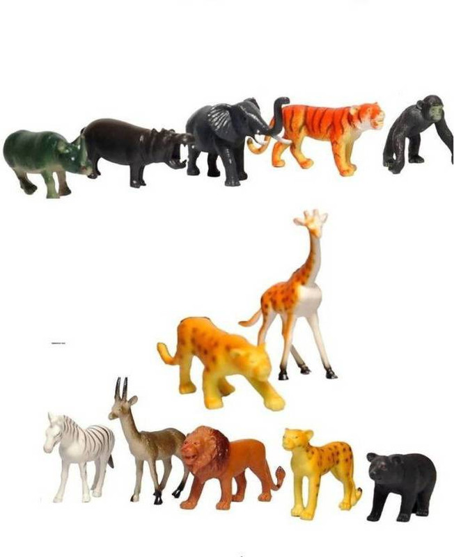 QUAIL 12 Pcs Wild Animals Set (Medium Size) - Learning and Educational Toy + Made of Rubber + Non-Toxic (Multicolor)(Multicolor)
