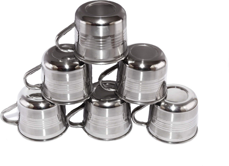 yes kitchen Royal Steel Tea Cup/Coffee Cup, Set of 6 Piece, Sliver,120ml Steel(Silver, Pack of 6)