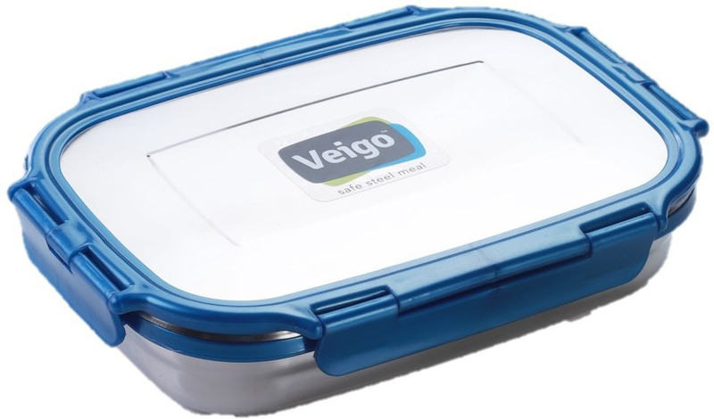 veigo Lock N Steel 100% Air Tight 2 Pcs Jumbo and Small Containers (Pearl Dark Blue) 2 Containers Lunch Box(720 ml)