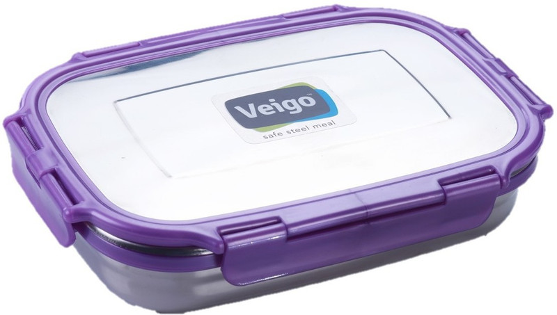 veigo Lock N Steel 100% Air Tight 2 Pcs Jumbo and Small Containers (Pearl Voilet) 2 Containers Lunch Box(720 ml)