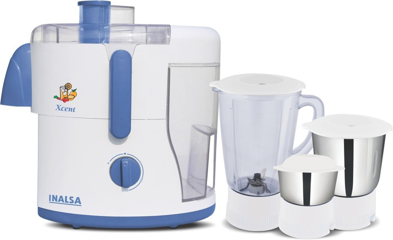 Inalsa Xcent 550 W Juicer Mixer Grinder(White, Blue, 3 Jars)
