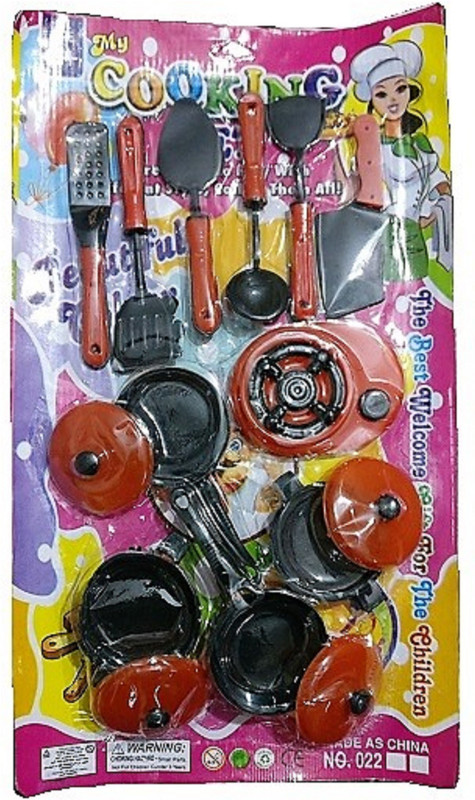 pujaara Pretend Play Kitchen Cooking PlaySet for Kids (Pack of 15) Kitchen Ware Set for Girls/kids Cooking Set - birthday gifts for Baby Girls (red & black)