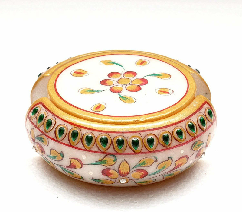 sameestidecor sameesti decor Coasters for Drinks Hot & Cold Carved Marble Coaster Sets with Holder Dining, Tea & Coffee Table Decorative Cocktail Coasters Decorative Showpiece  -  14 cm(Marble)