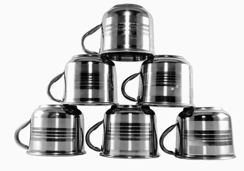 yes kitchen Steel Tea Cup/Coffee Cup, Set of 6 Piece, Sliver,100 ML Steel(Silver, Pack of 6)
