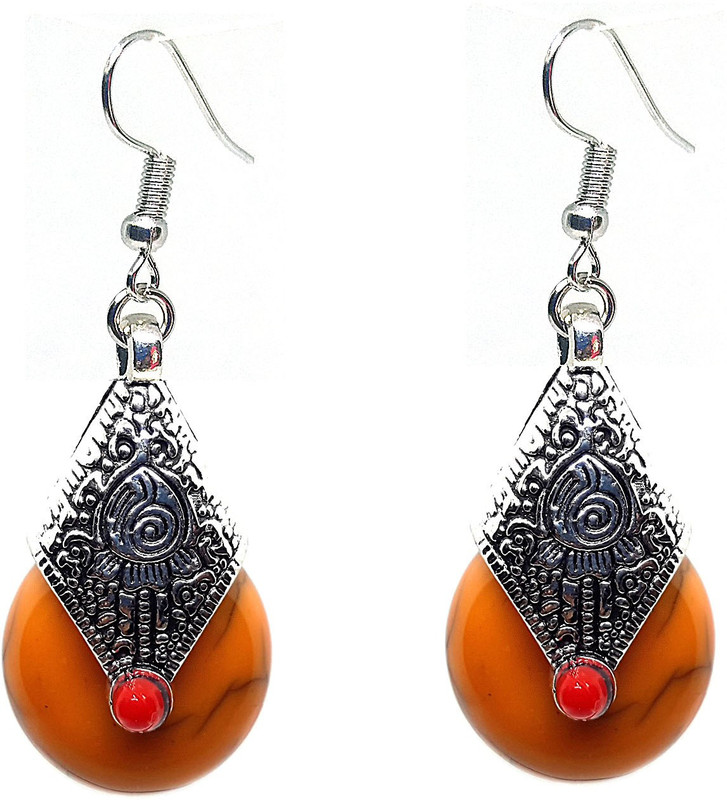 entice villa Orange With Black Line Stone Metal Drops & Danglers