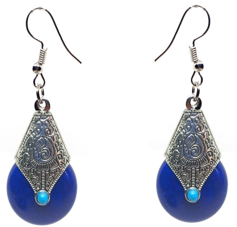 entice villa Blue Ocean Small Stone Metal Drops & Danglers