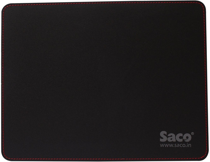 Saco Pro Waterproof Material Mouse Mat Pad, Stitched Edges Non Slip Rubber Mats Ergonomic Pads Compressed PU Non Skid and Non Gel Technology for Long Life - 3mm (26 * 19 cm) (Red Lined Edges) Thick Mousepad(Black)