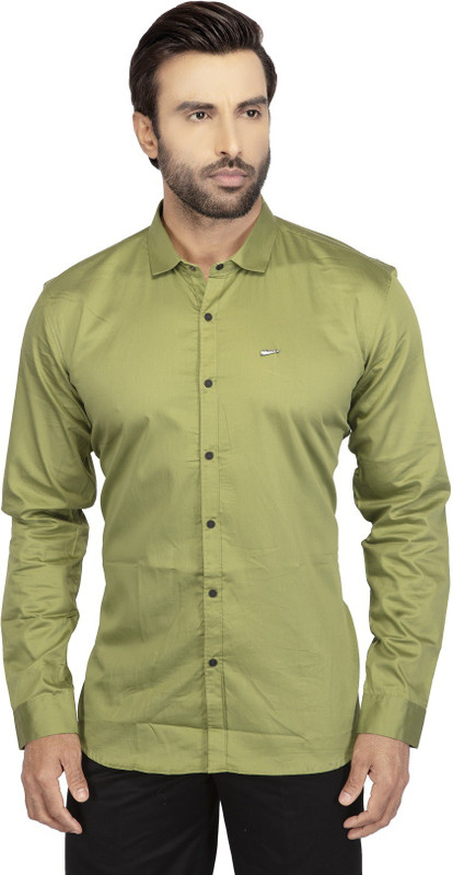 cheese Men Solid Casual Green Shirt