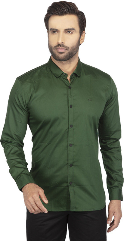 cheese Men Solid Casual Dark Green Shirt