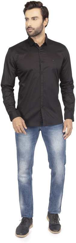 cheese Men Solid Casual Black Shirt