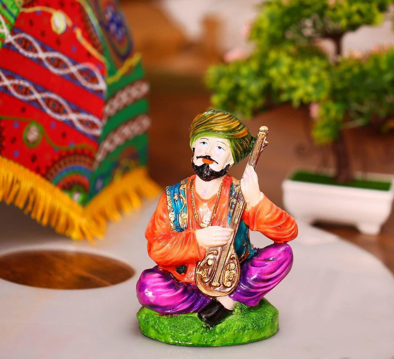 zart Rajasthani Men with Turban Playing Guitar Showpiece Decorative Showpiece  -  21 cm(Polyresin)